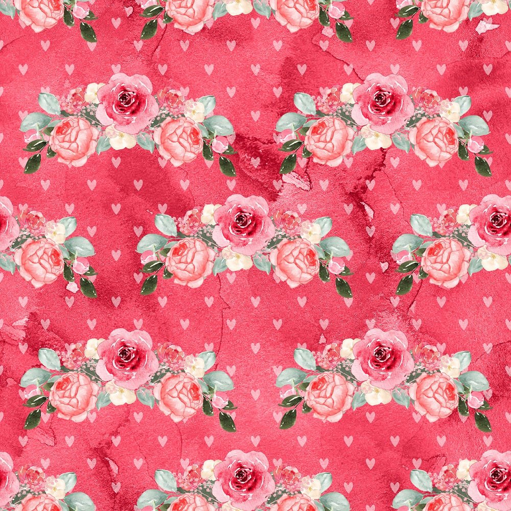 Watercolor Valentine Roses on Grunge Fabric - Red
