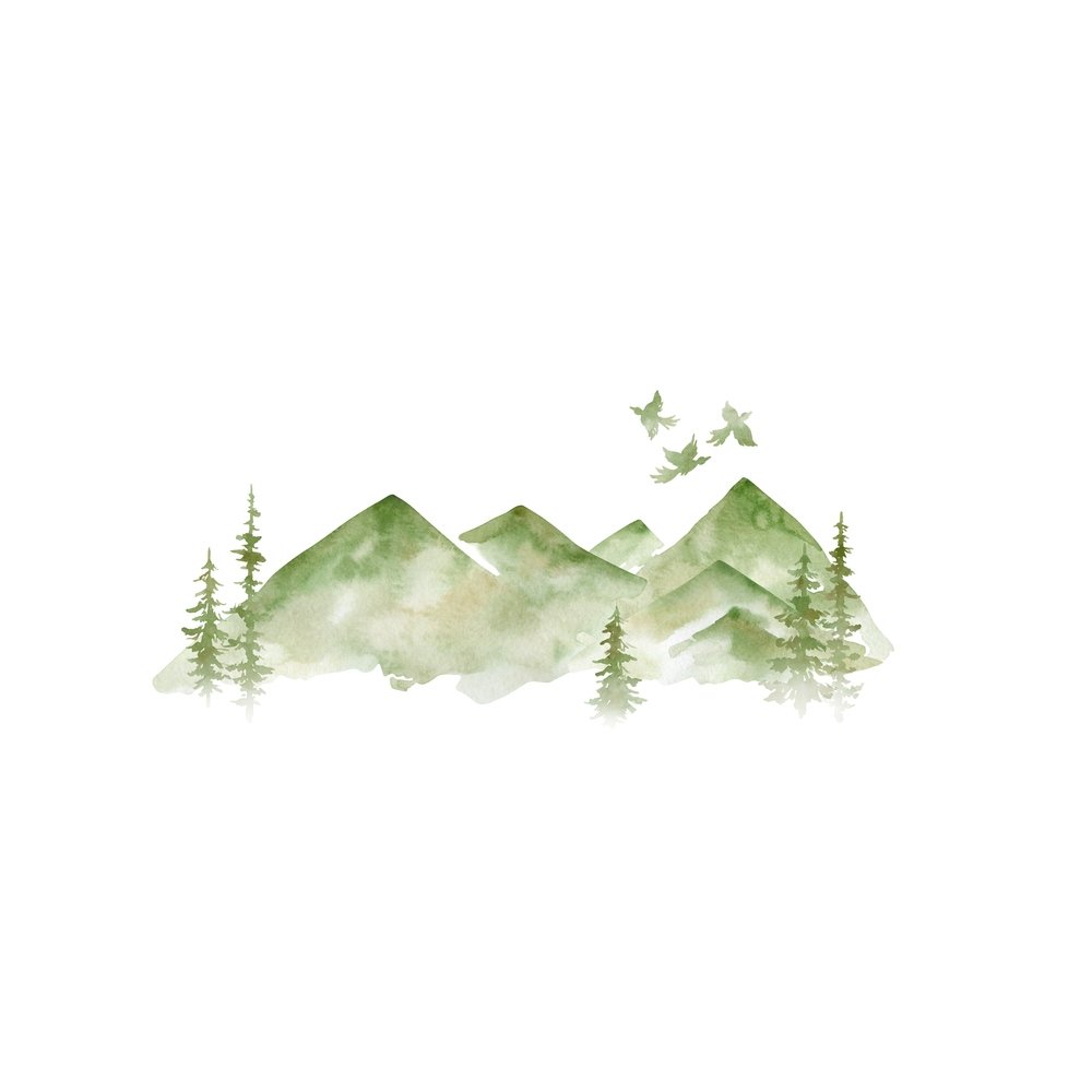 Watercolor Valley Landscape Fabric Panel - Green