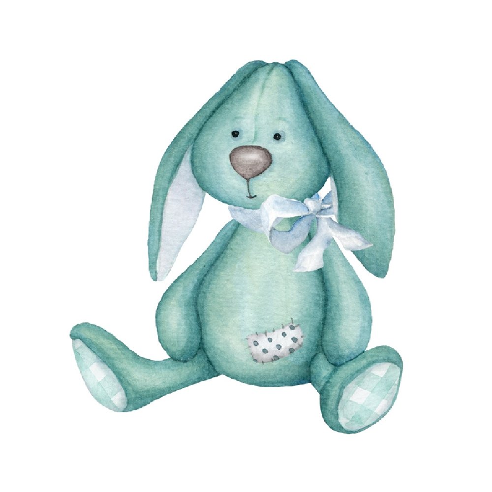 Watercolor Vintage Boy Toy Bunny Fabric Panel