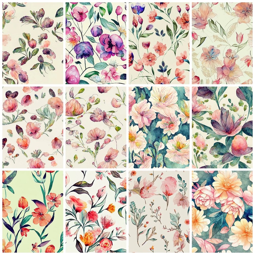Watercolor Vintage Floral Fabric Collection - 1/2 Yard Bundle