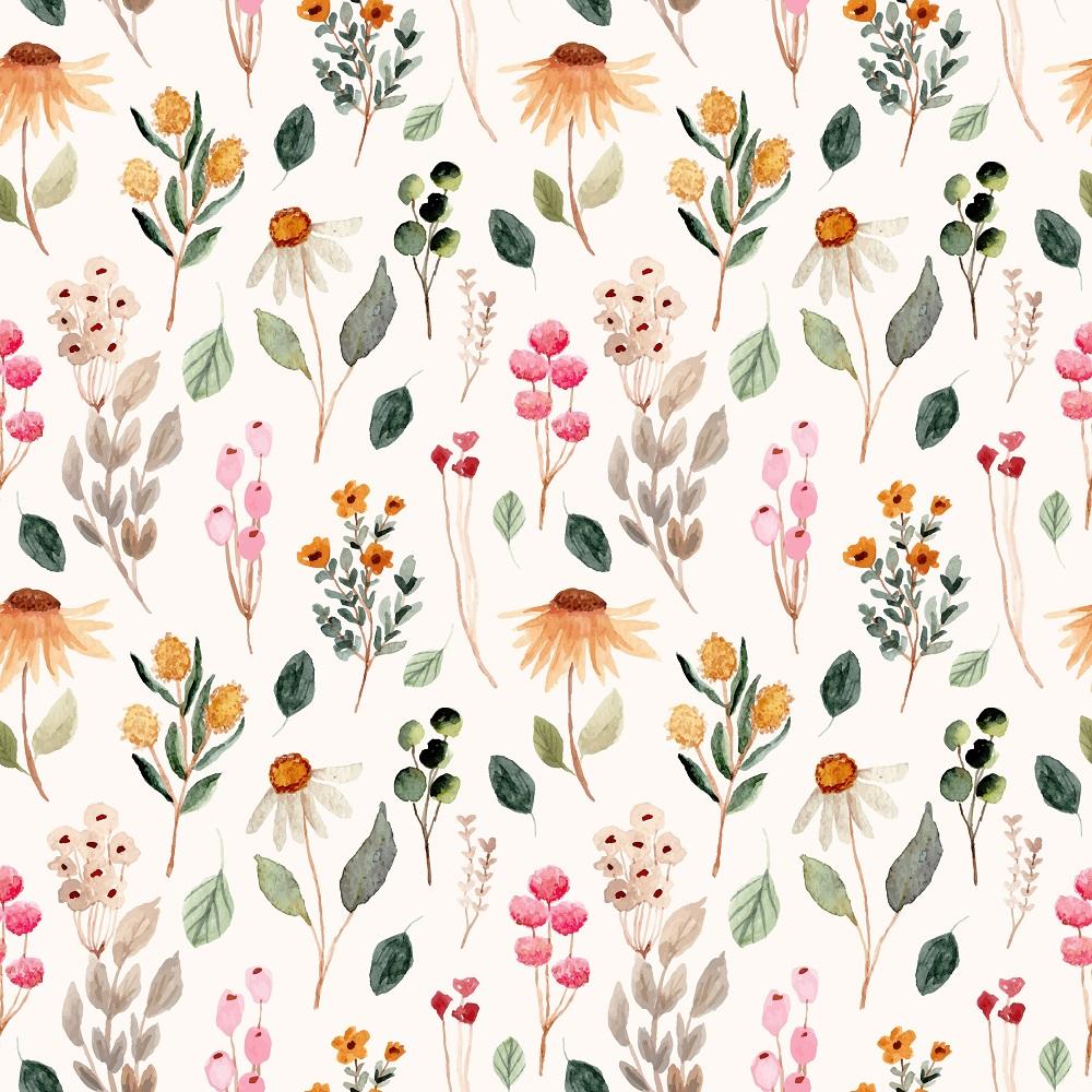 Watercolor Vintage Flower Meadow Fabric