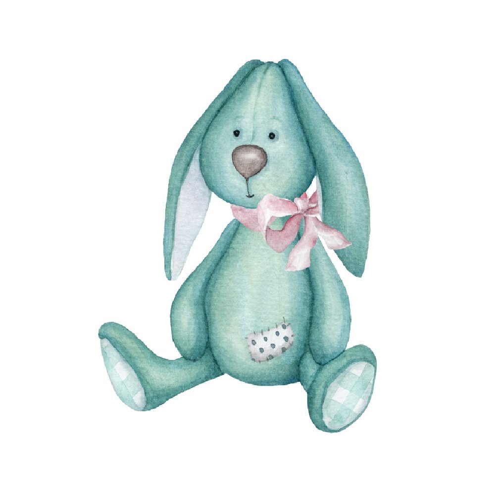 Watercolor Vintage Girl Toy Bunny Fabric Panel