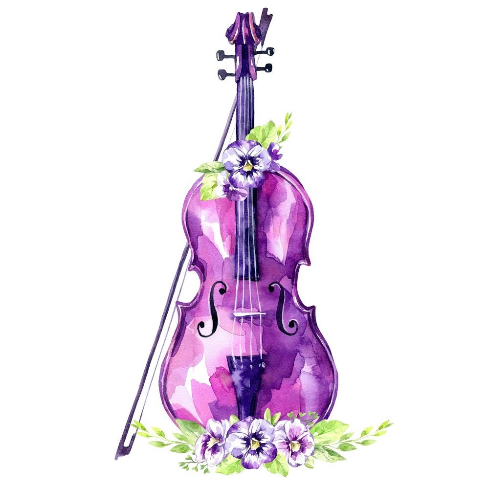 Watercolor Vintage Purple Violin Fabric Panel