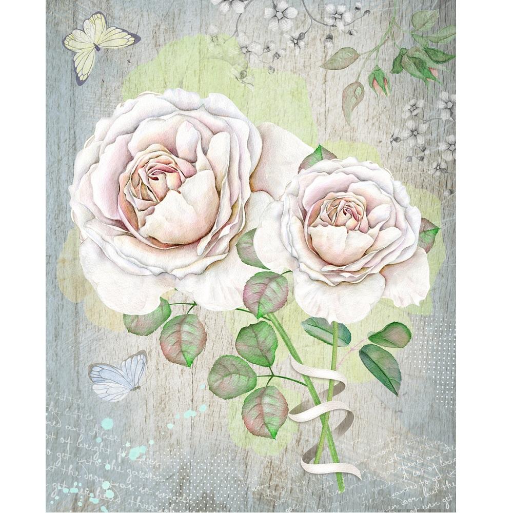 Watercolor Vintage Rose Bouquet Fabric Panel