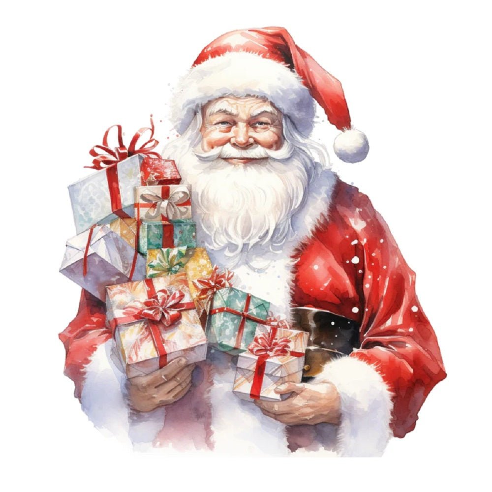 Watercolor Vintage Santa with Presents #2 Fabric Panel