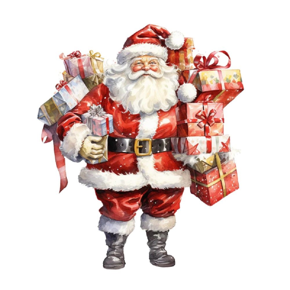 Watercolor Vintage Santa with Presents #4 Fabric Panel