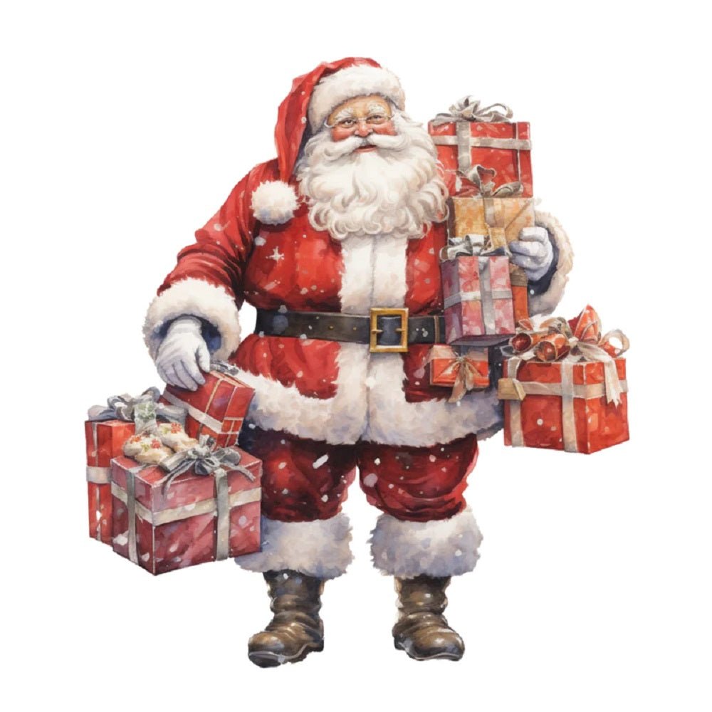 Watercolor Vintage Santa with Presents #6 Fabric Panel