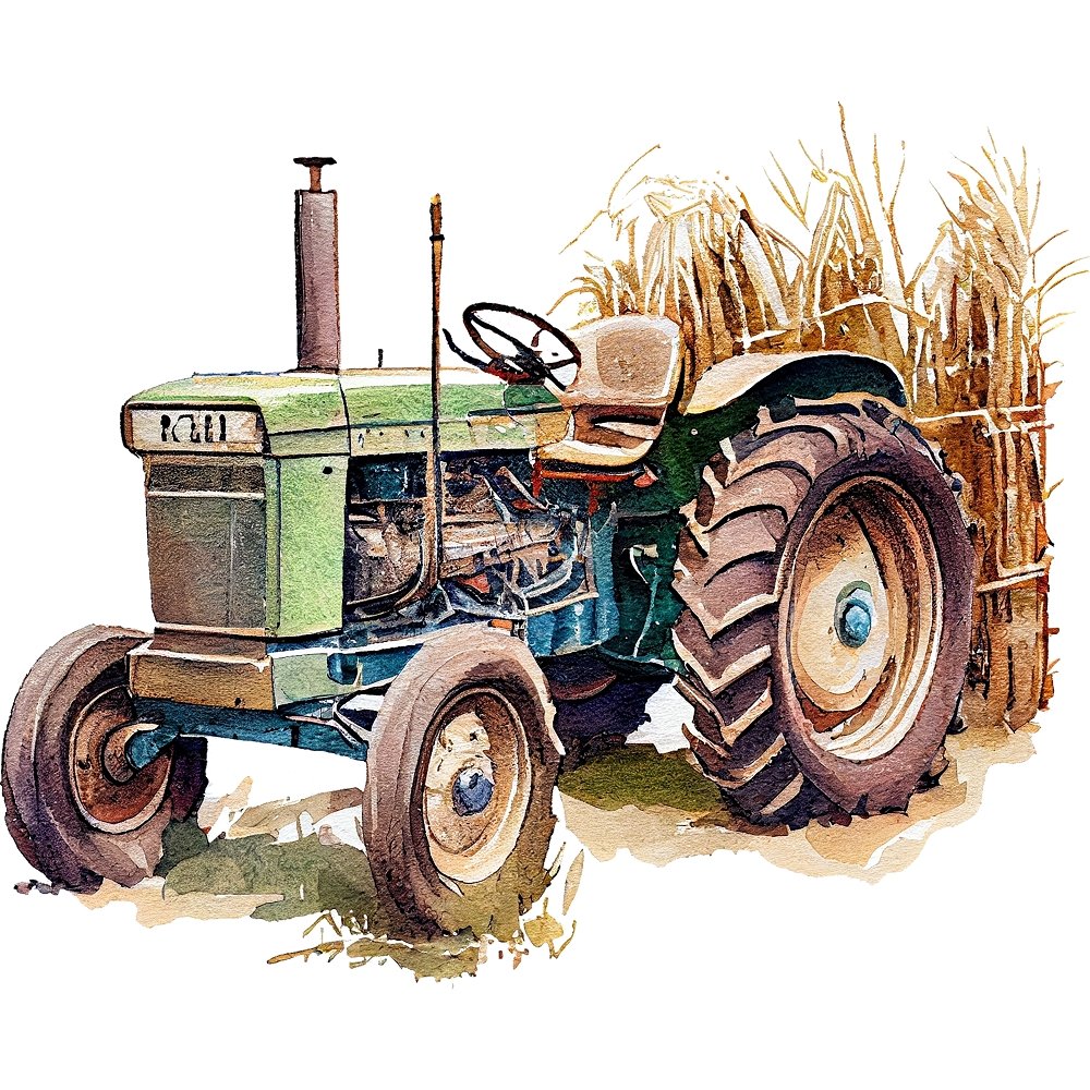 Watercolor Vintage Tractor #3 Fabric Panel