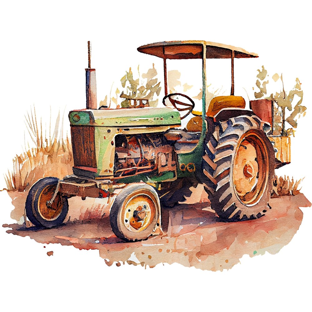 Watercolor Vintage Tractor #4 Fabric Panel