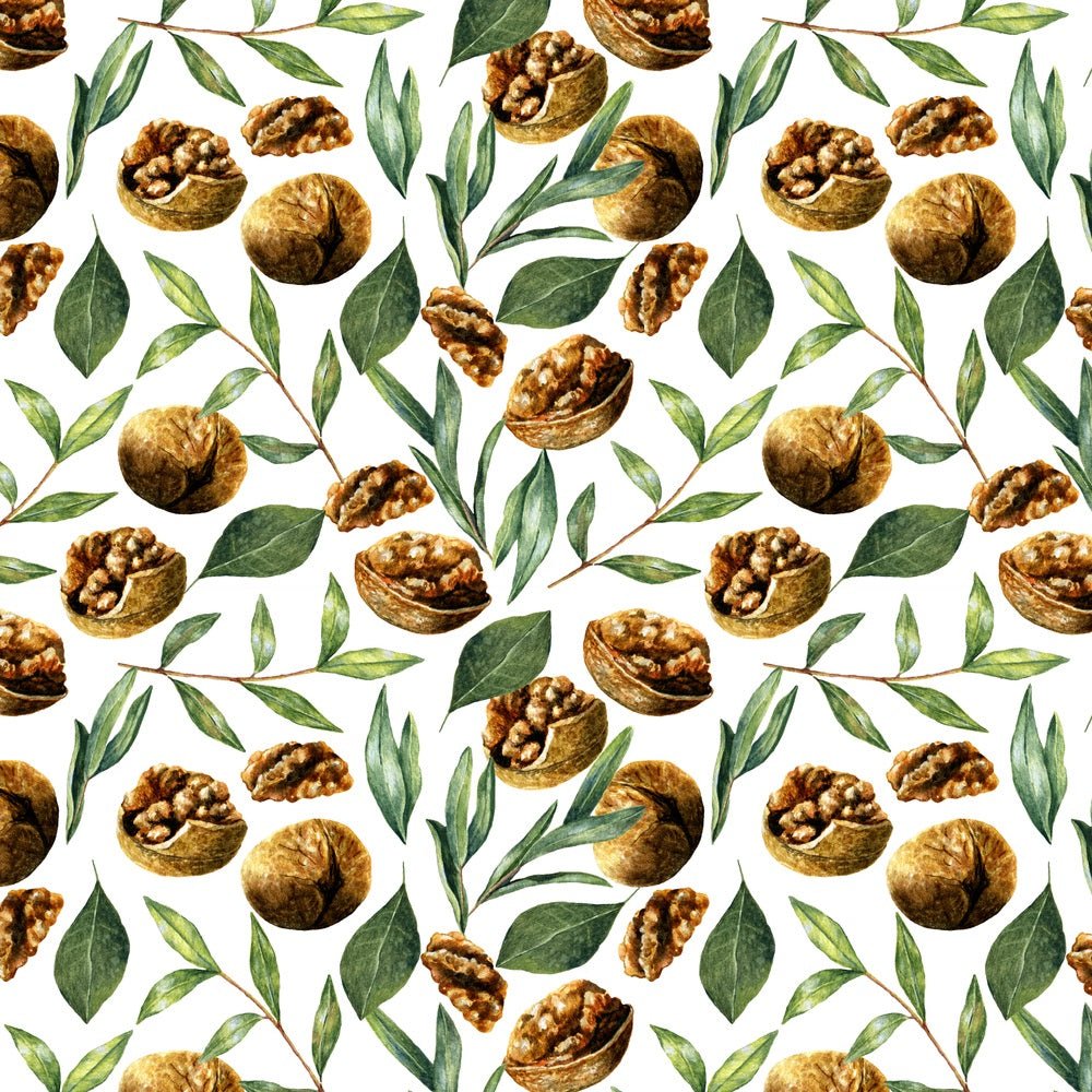Watercolor Walnuts & Greenery Fabric