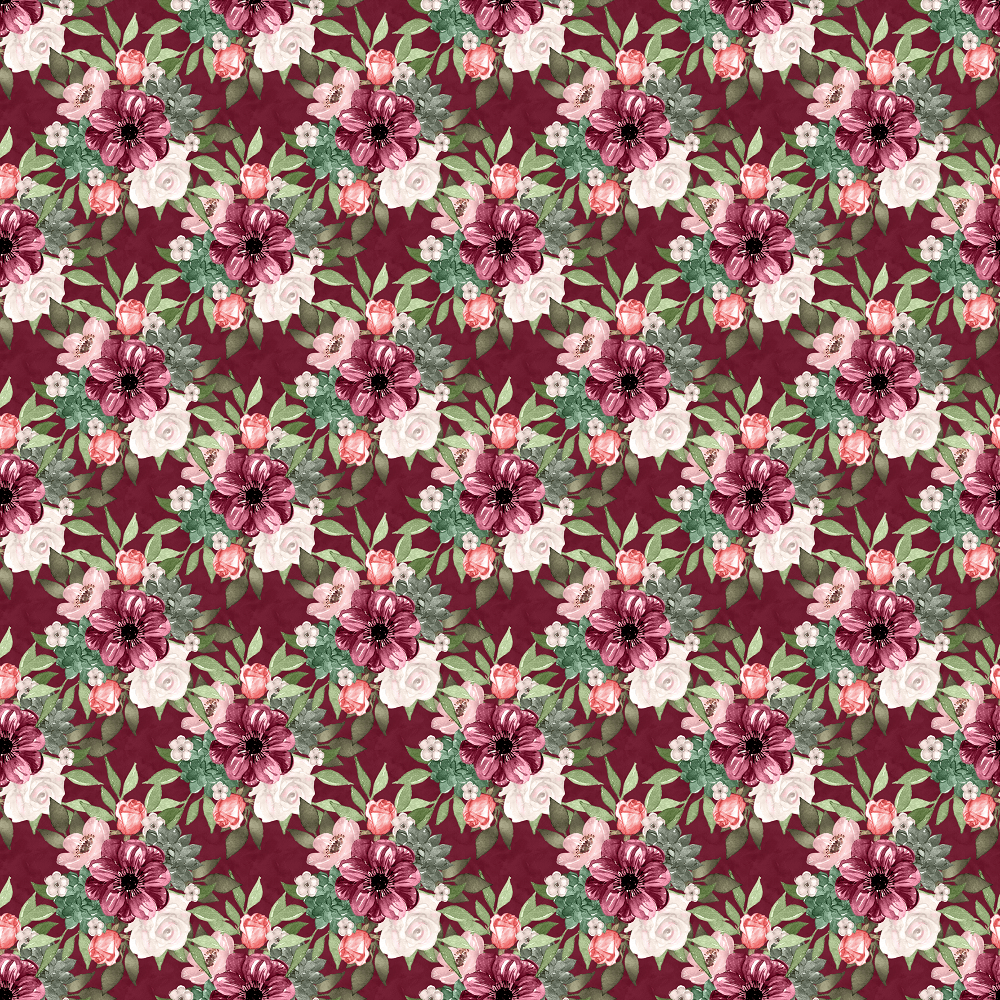 Watercolor Wildflower Clusters Fabric - Burgundy