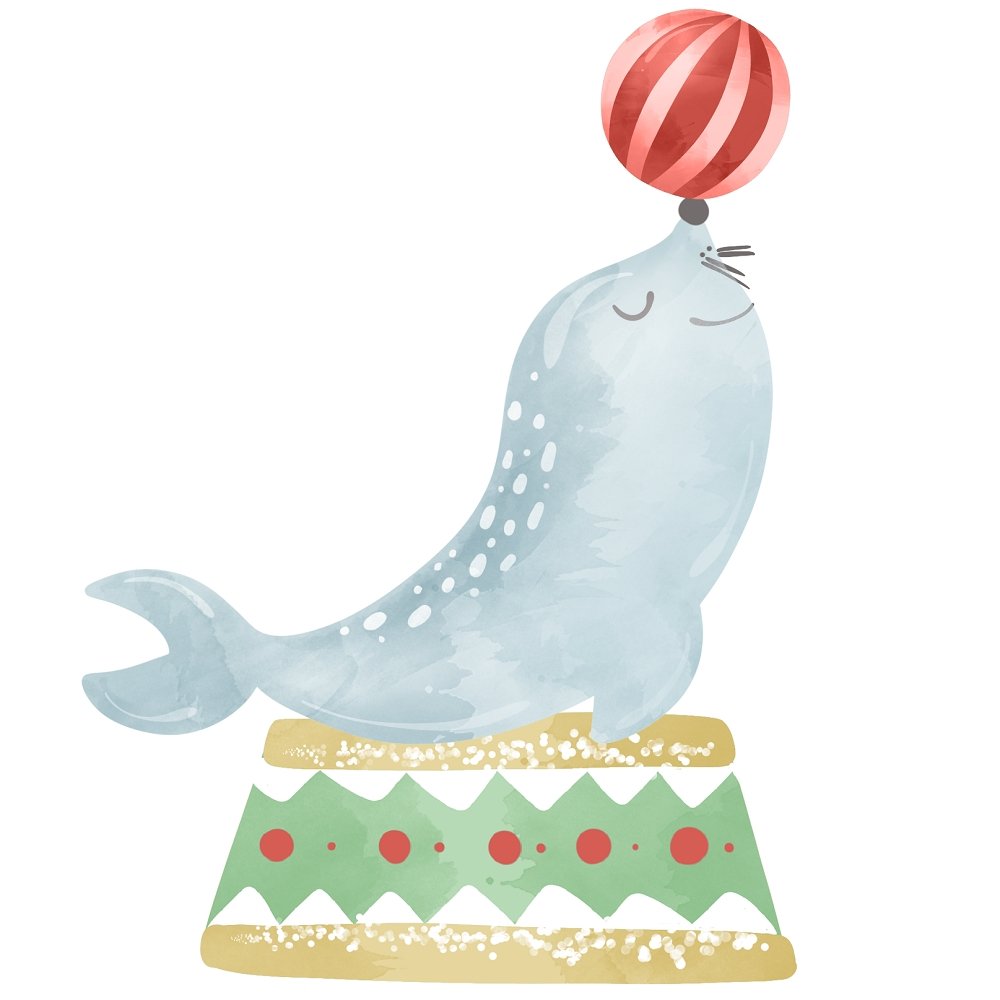 Watercolor Circus Multi Seal Fabric Panel