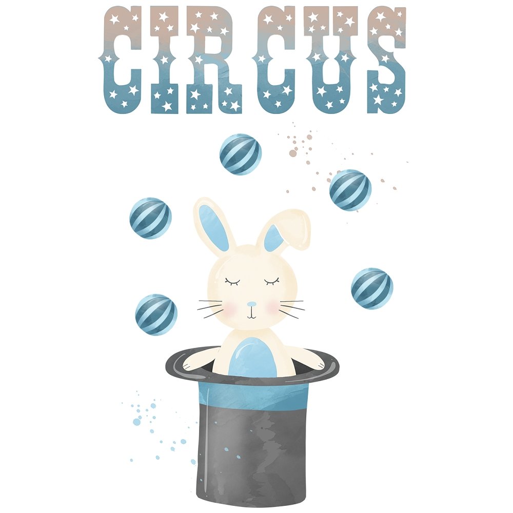 Watercolor Circus Rabbit and Font Fabric Panel