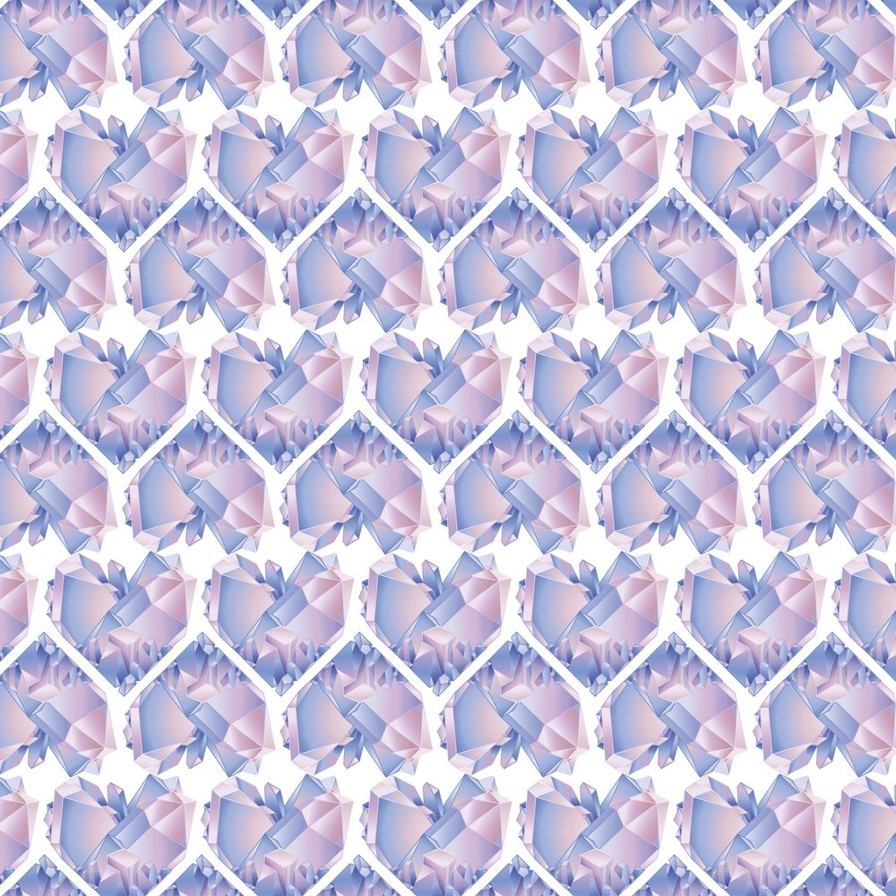 Watercolor Crystal Heart Fabric - White