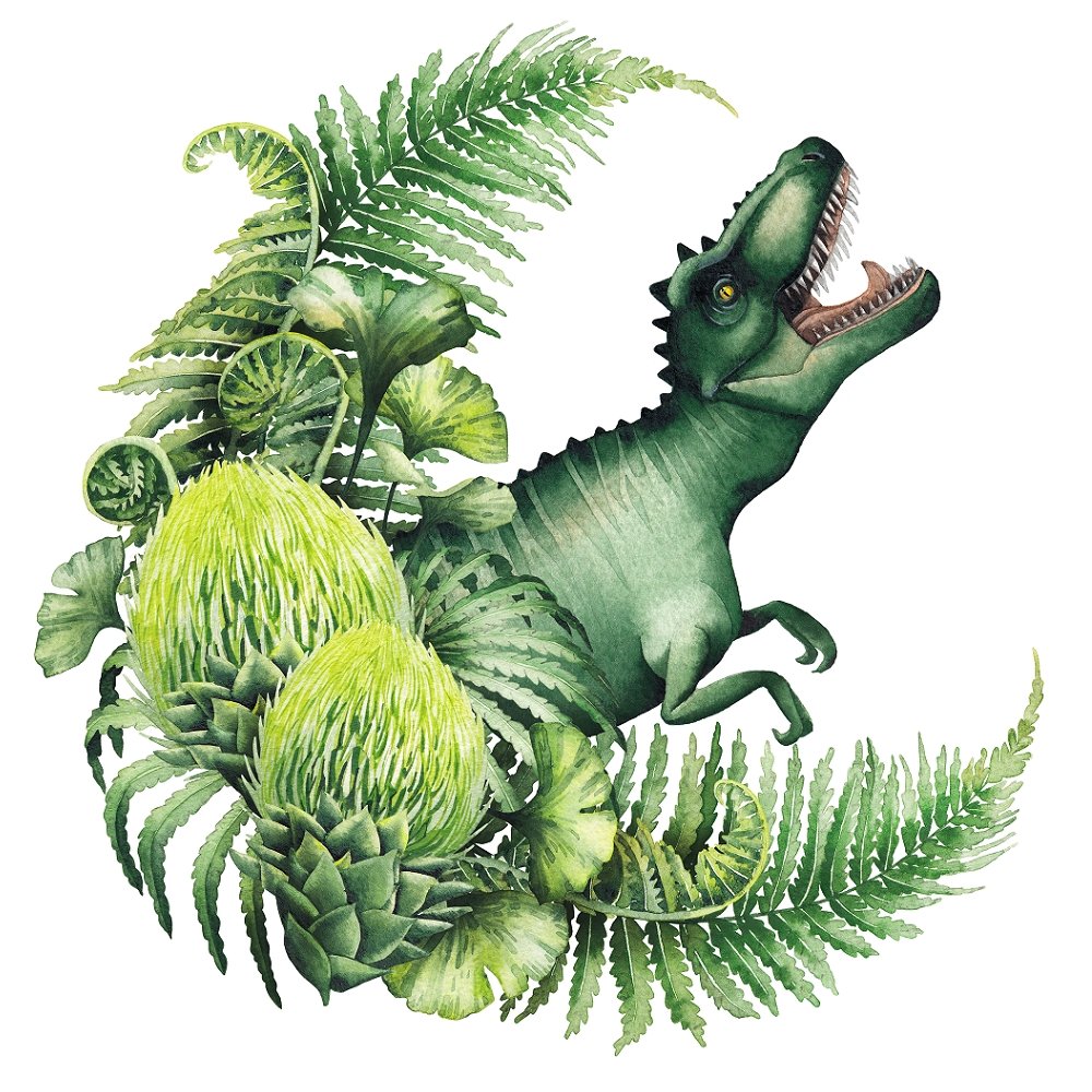 Watercolor Dinosaur Wreath Style #2 Fabric Panel