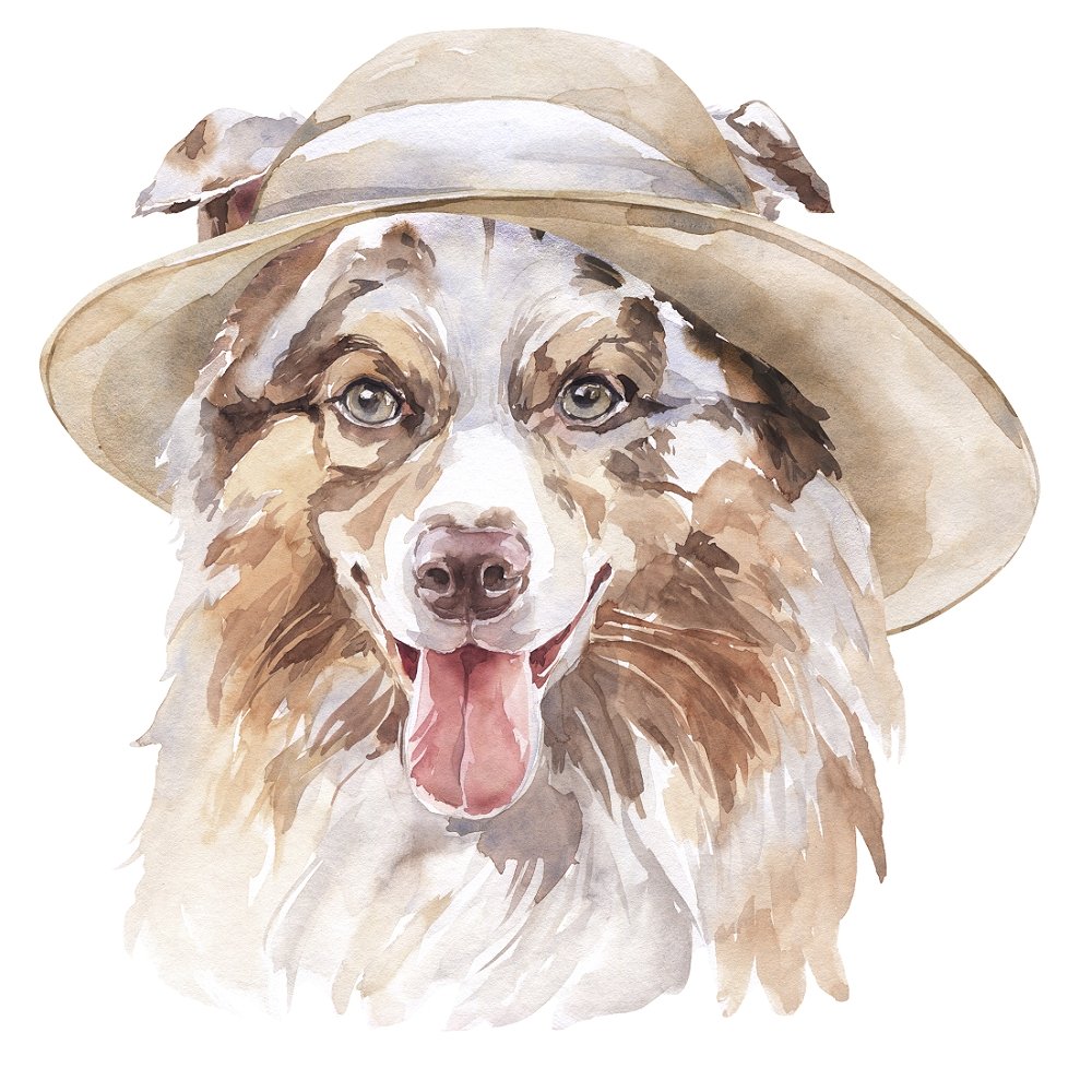 Watercolor Dog in Hat Fabric Panel