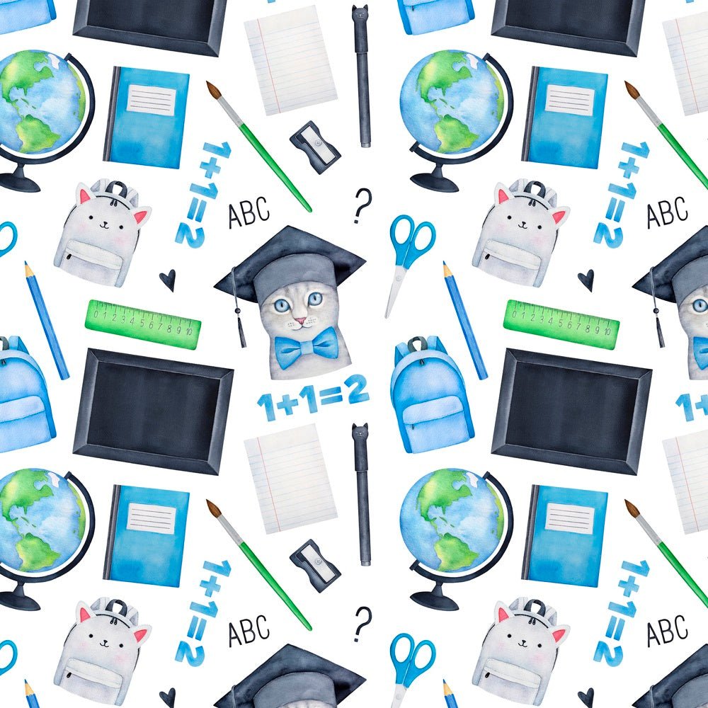 Watercolor School Cat Fabric