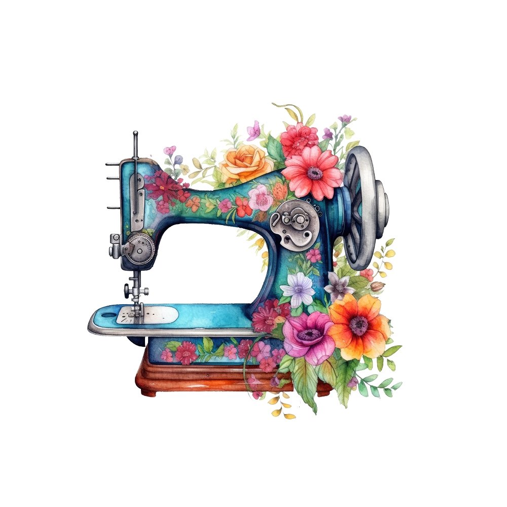 Watercolor Sewing Machine Pattern #5 Fabric Panel