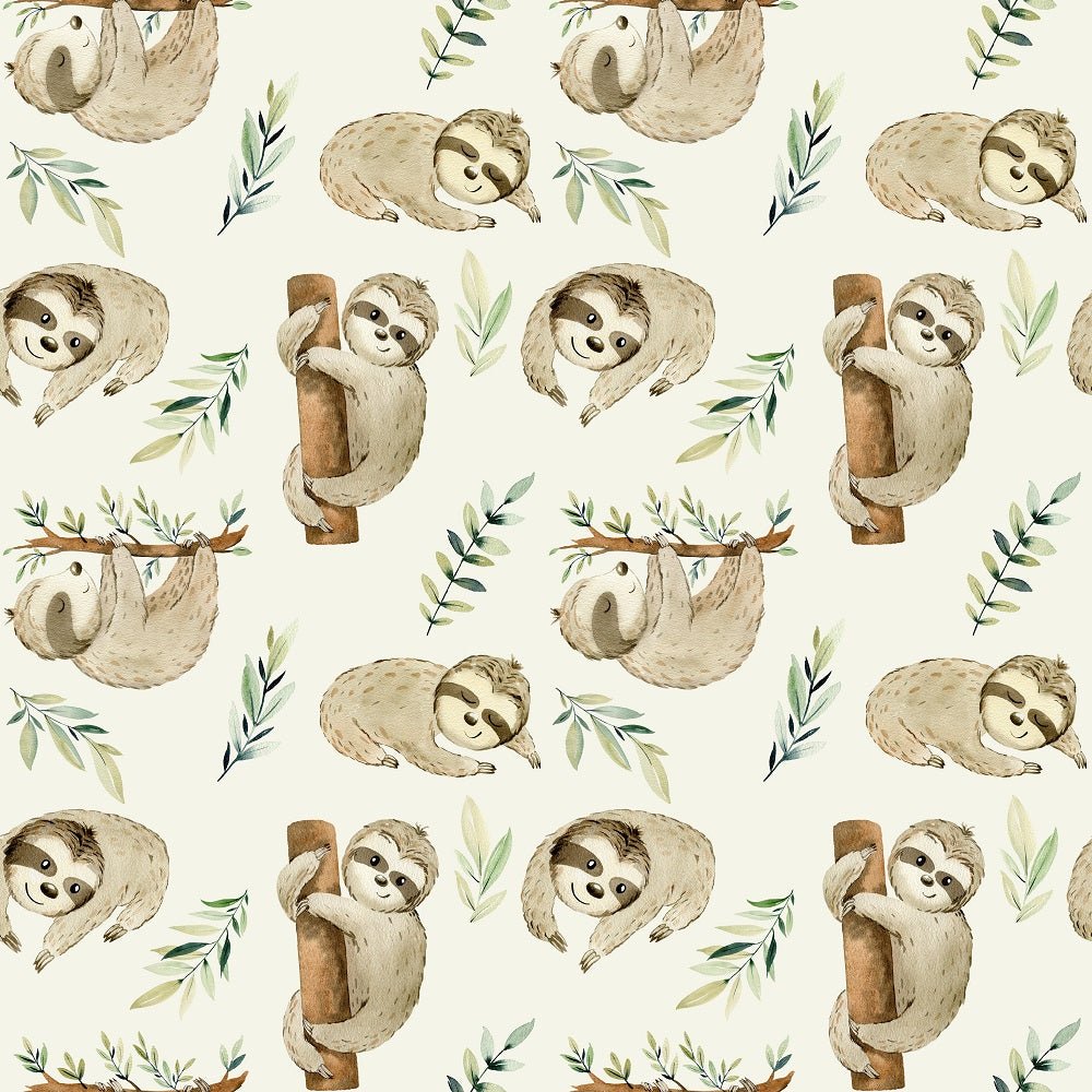 Watercolor Sloths Allover Fabric - Tan