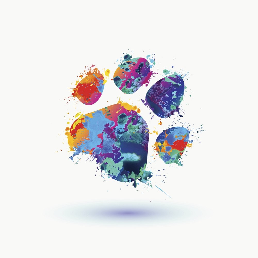 Watercolor Splash Paint Paw Print Fabric Panel - Multi