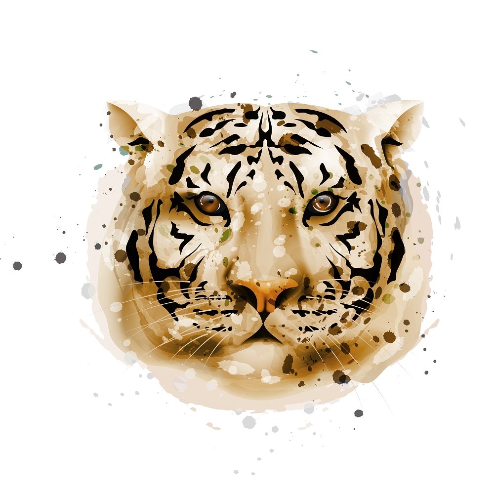 Watercolor Tiger Face Fabric Panel - Tan