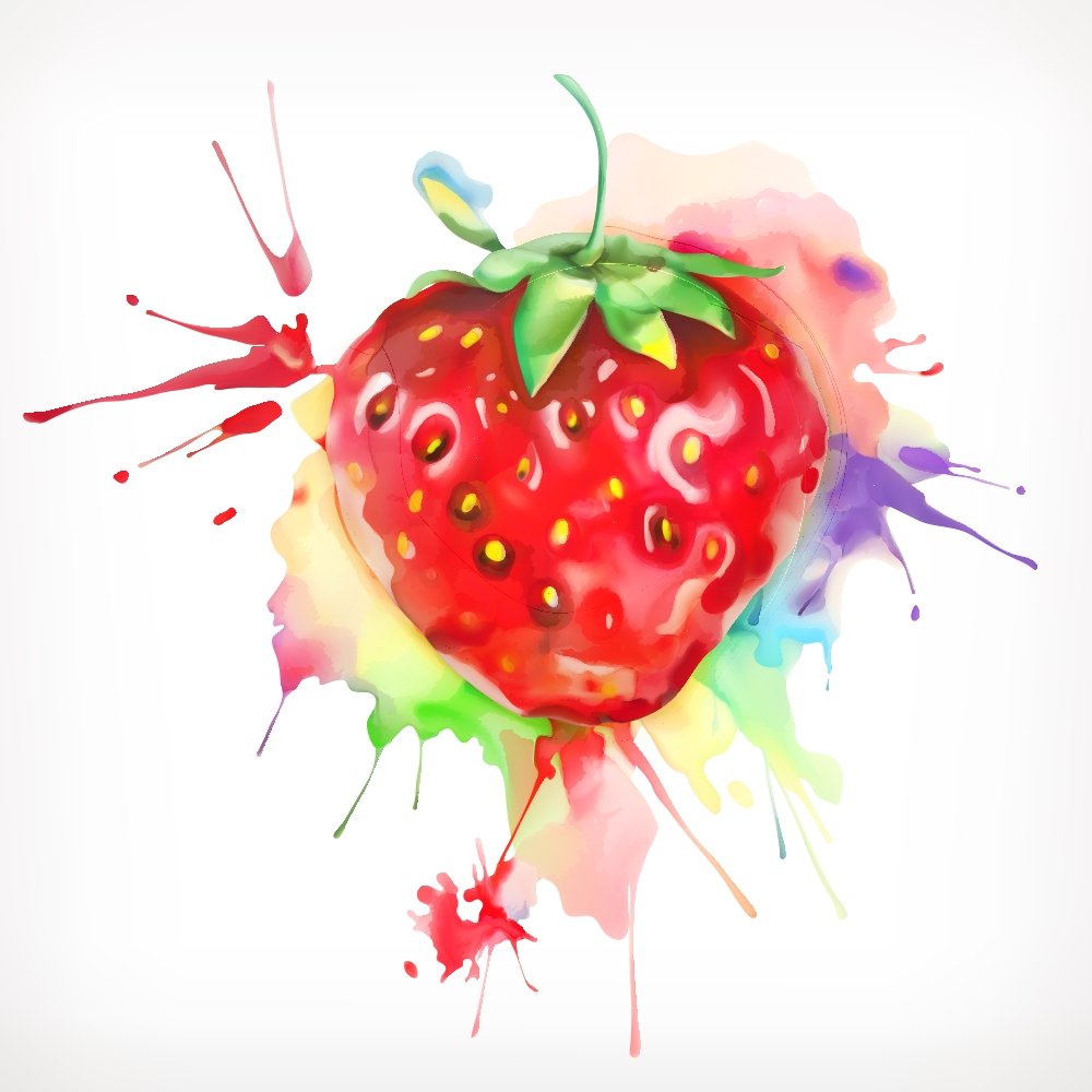Colorful Watercolor Splash Strawberry Fabric Panel