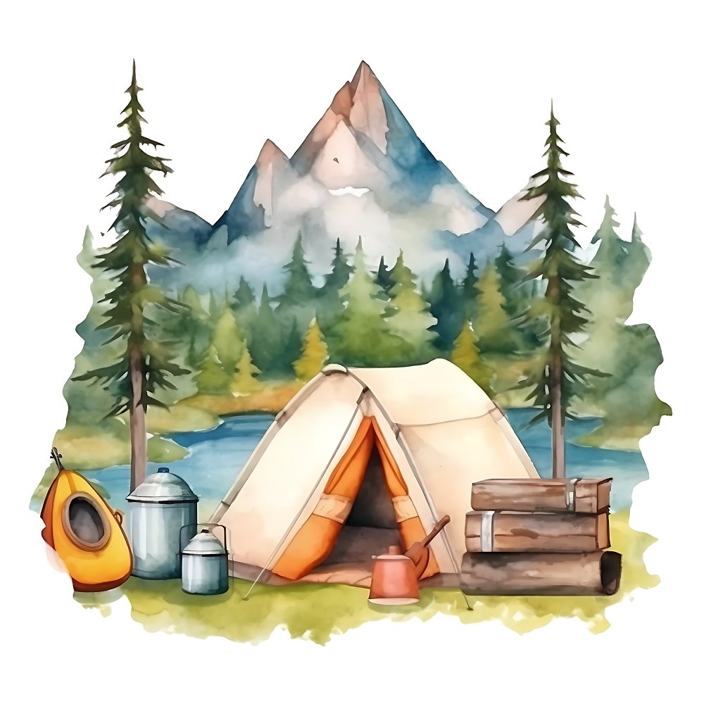 Watercolor Camping #4 Fabric Panel