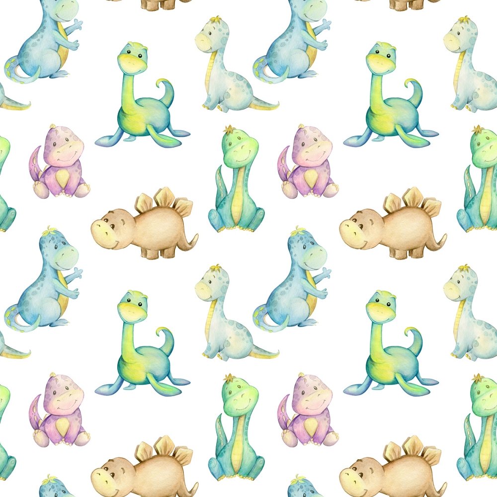 Watercolor Cartoon Dinosaurs Fabric