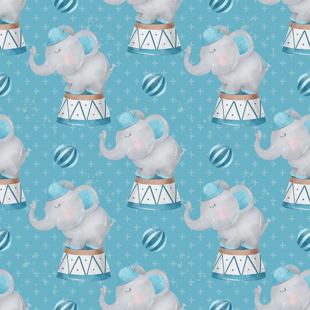 Watercolor Circus Elephant Fabric - Blue