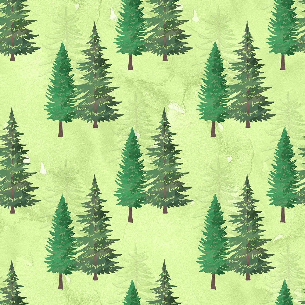 Watercolor Pine Trees Pattern #1 Fabric - Green