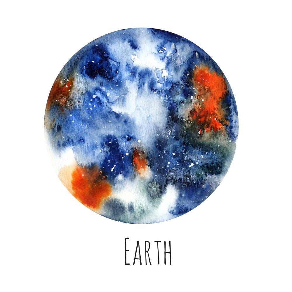 Watercolor Planets Earth Fabric Panel