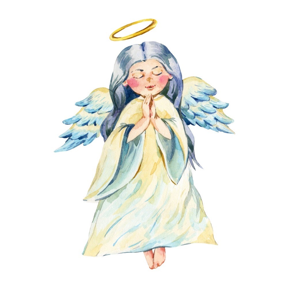 Watercolor Praying Angel With Halo Fabric Panel