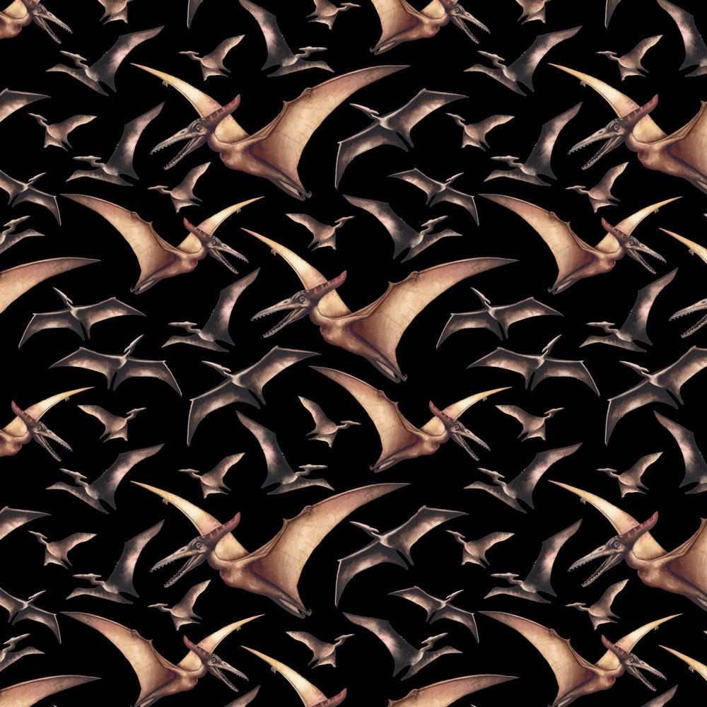 Watercolor Pterodactyls Fabric - Black