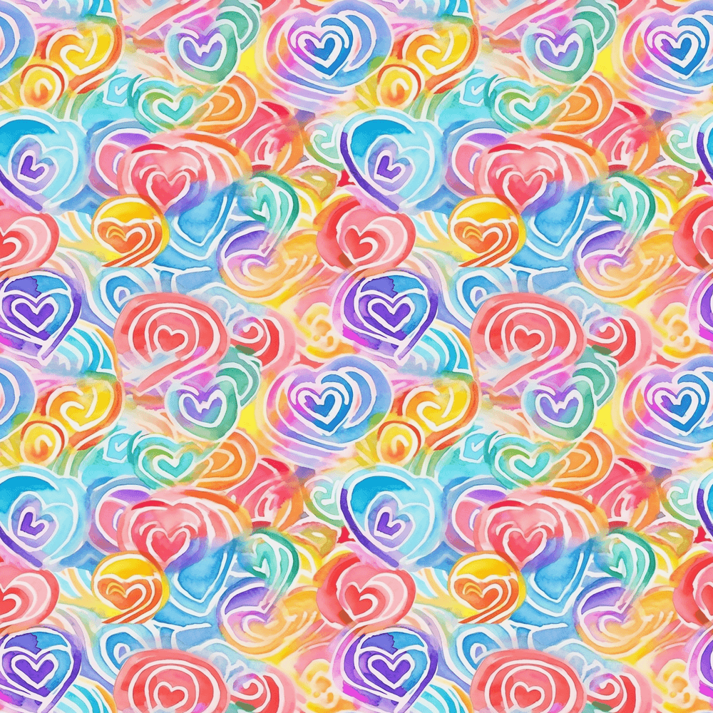 Watercolor Rainbow Hearts Pattern #4 Fabric