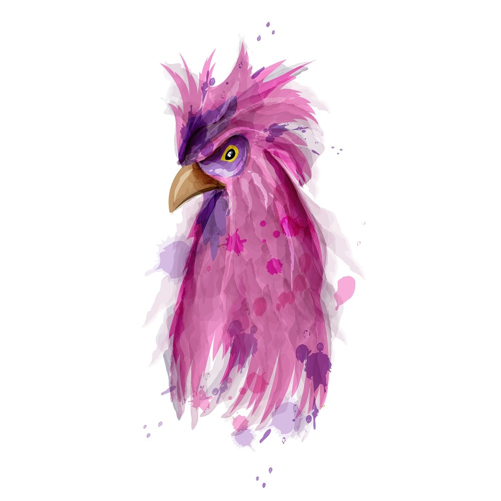 Watercolor Rooster Head Fabric Panel - Purple