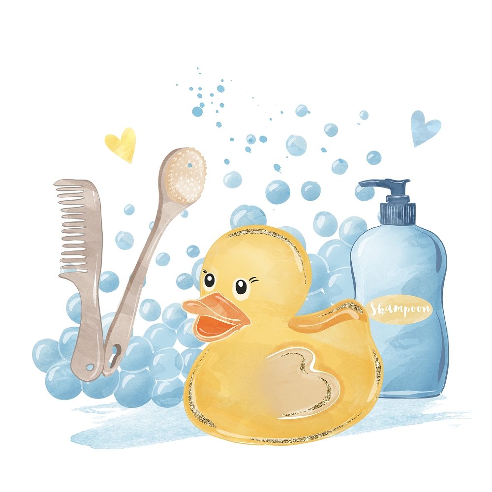 Watercolor Rubber Ducks Scene #4 Fabric Panel