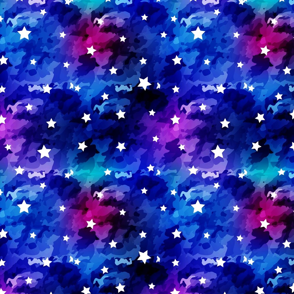 Watercolor Space And Star Fabric - Blue