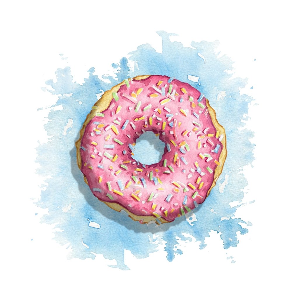 Watercolor Sprinkled Doughnut Fabric Panel - Pink
