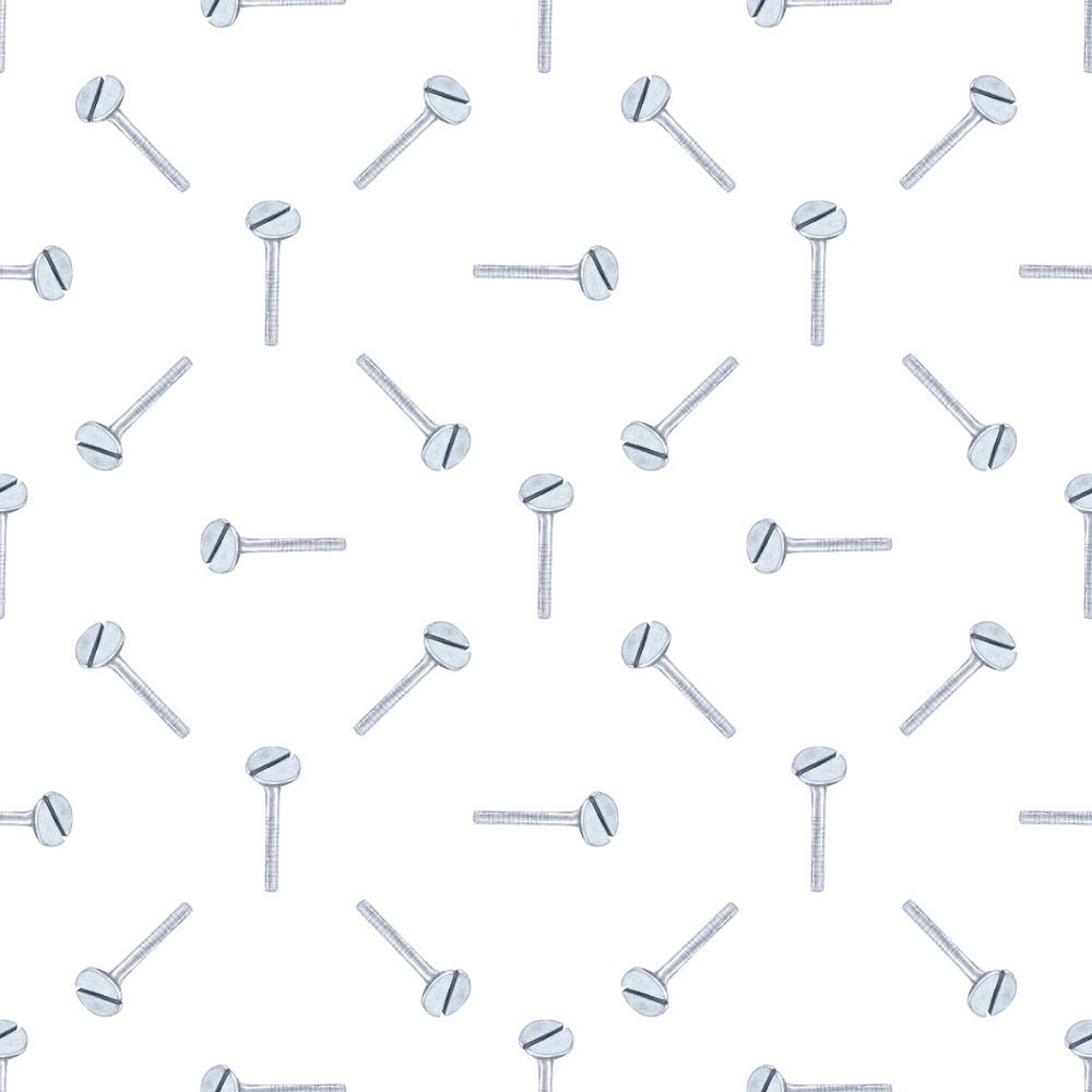Watercolor Steel Bolts Fabric - White