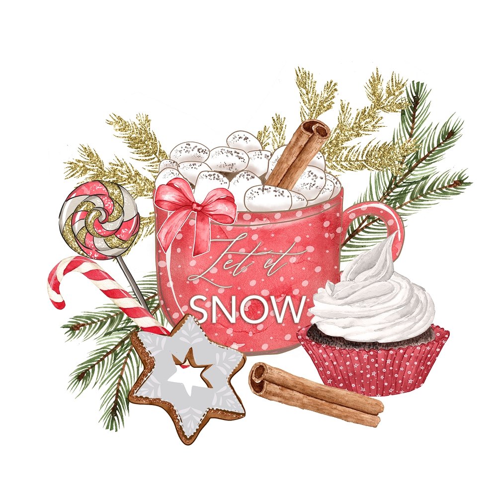 Watercolor Sweet Christmas #2 Fabric Panel