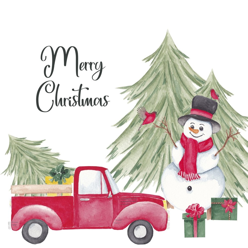 Christmas Truck, Snowman, & Gift Fabric Panel
