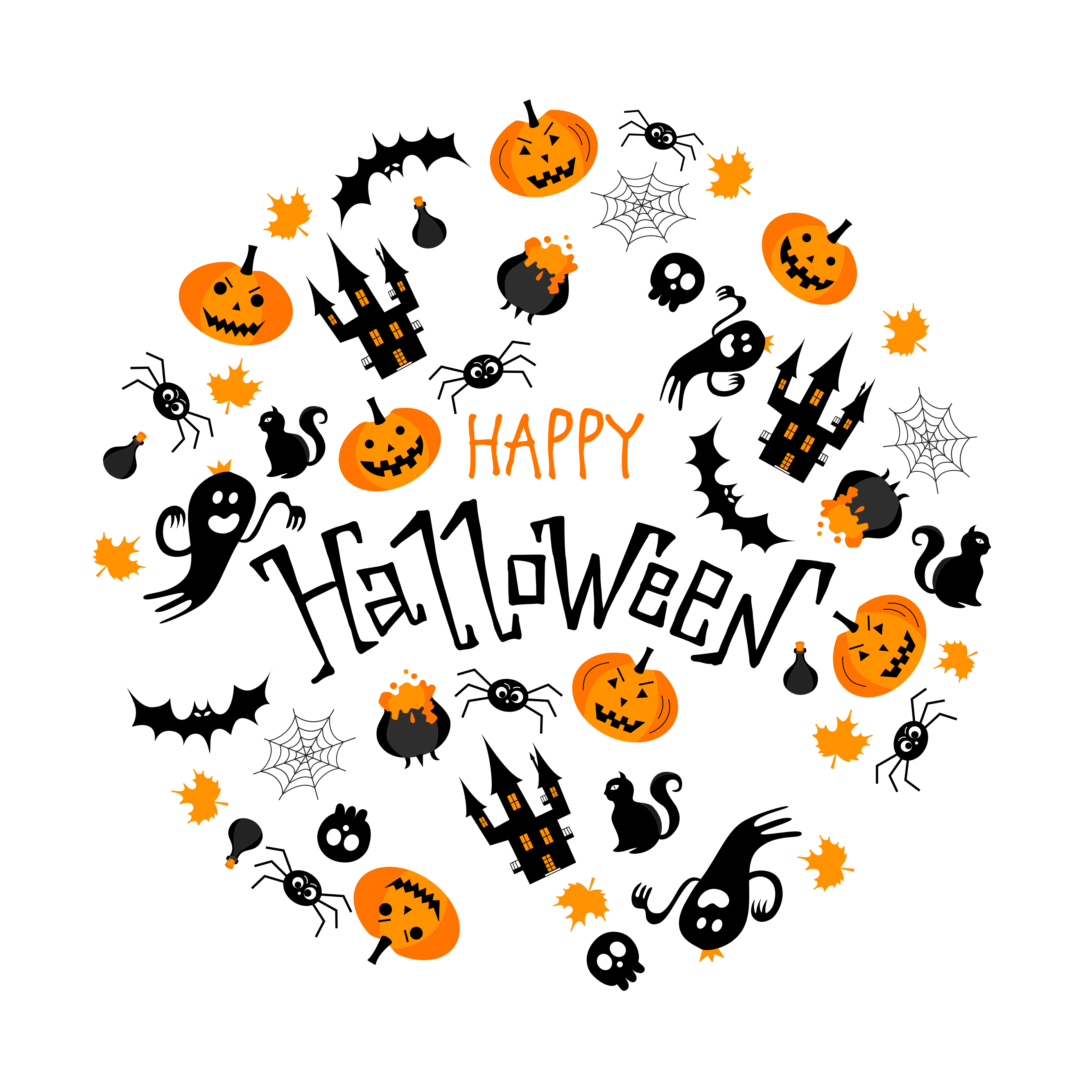 Circle of Halloween Symbols Fabric Panel