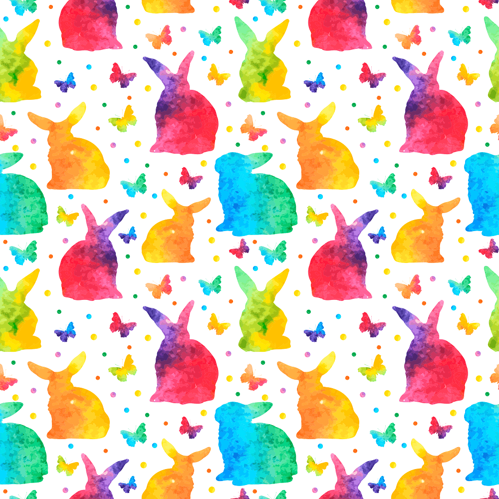 Colorful Watercolor Butterflies & Rabbits Fabric