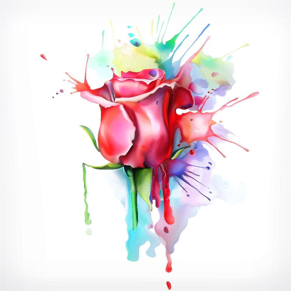 Colorful Watercolor Splash Red Rose Fabric Panel
