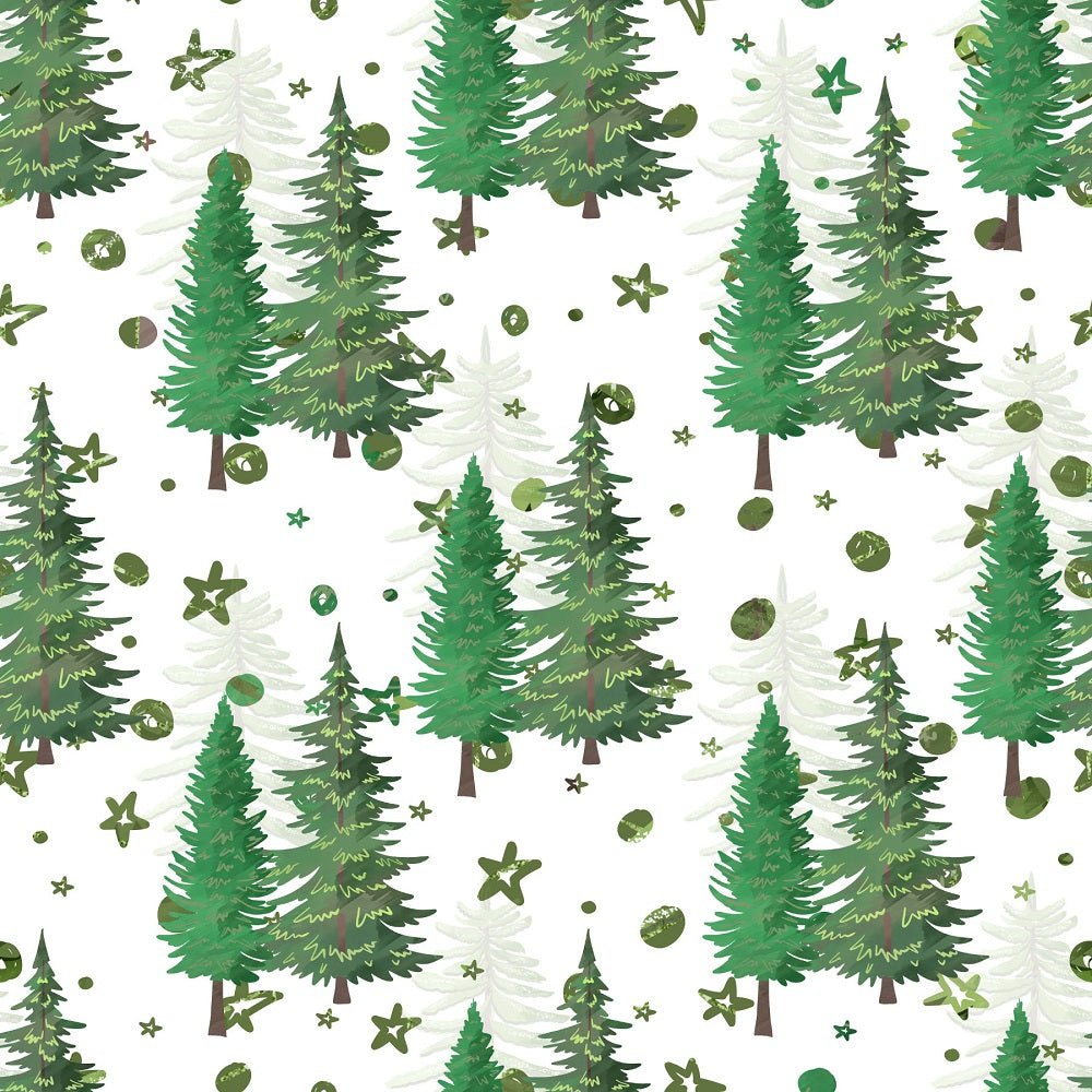 Watercolor Pine Trees Allover Fabric - White