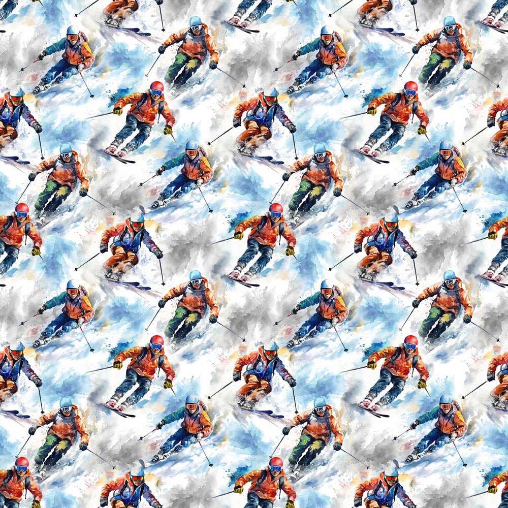 Watercolor Skiing Fabric