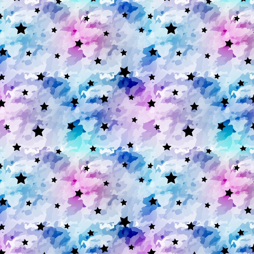 Watercolor Space And Star Fabric - Multi