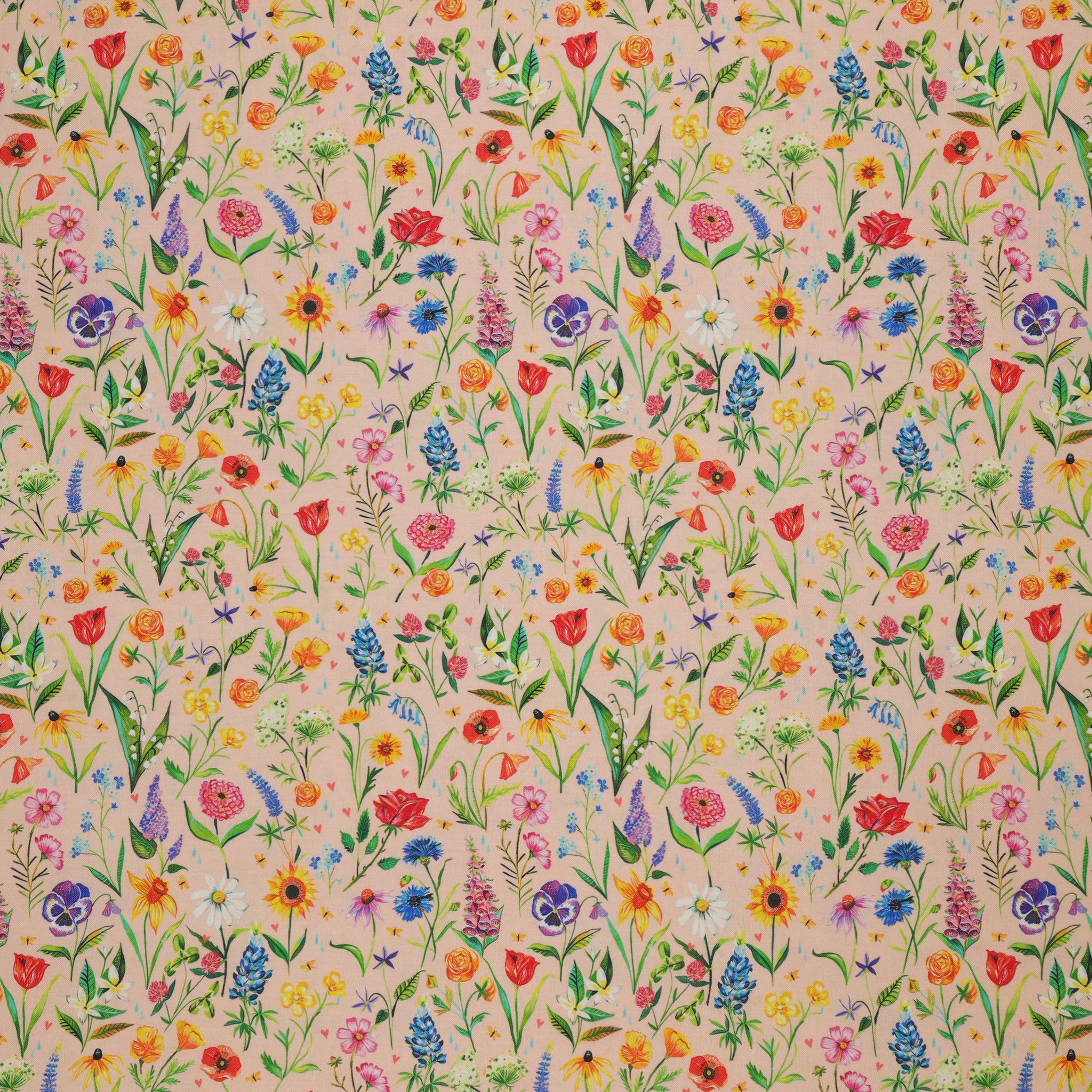 A Prairie Heart Fabric Collection - Meadow Flowers Pale Peach Jam