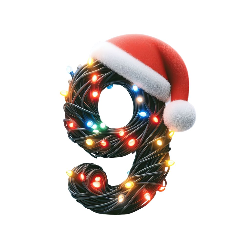 Christmas Lights Wrapped Letter ''9'' Fabric Panel