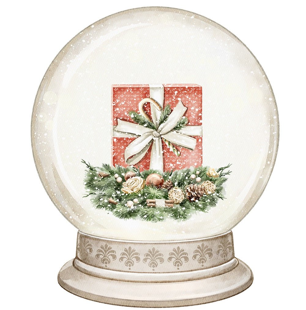 Christmas Little Critters Present in Snow Globe Fabric Panel